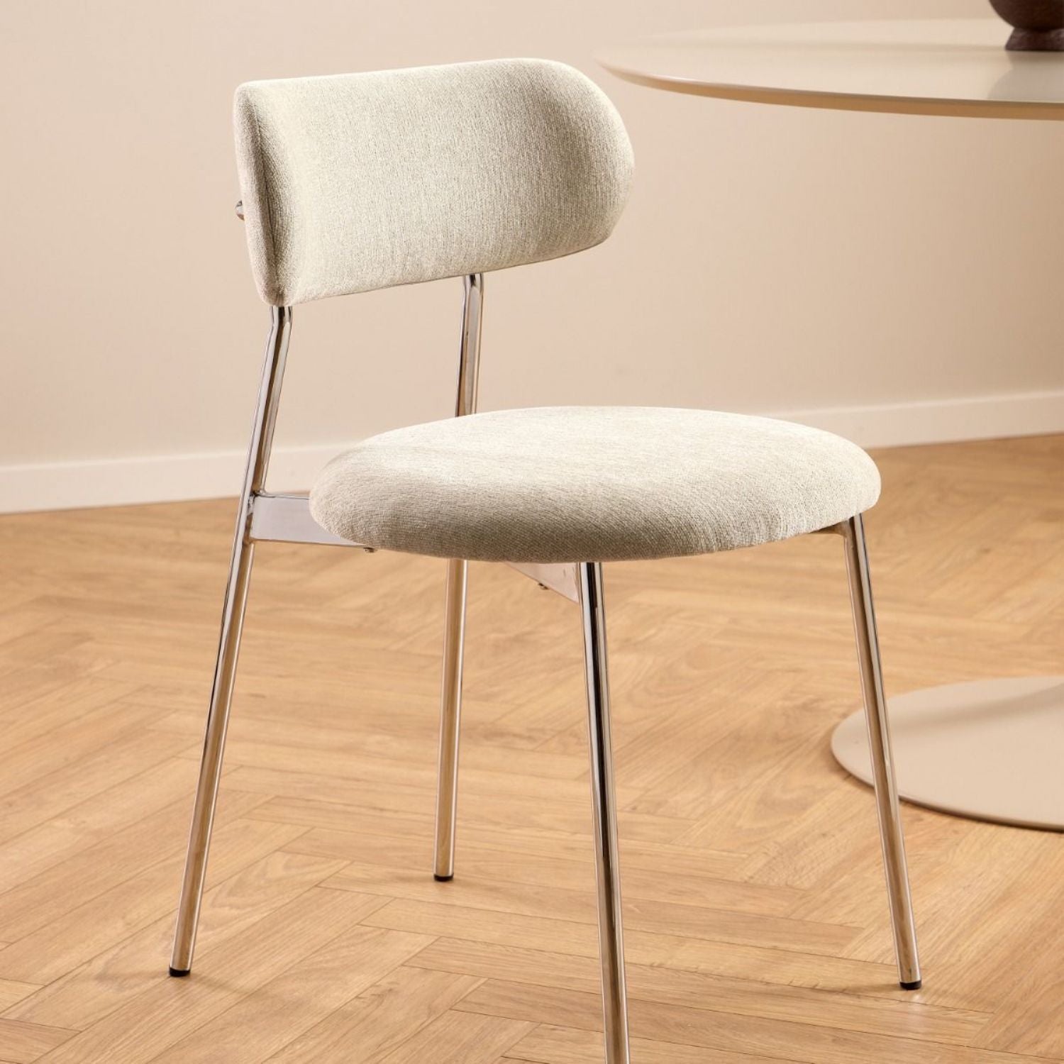 Lyric Dining Chair in Sand Fabric & Chrome Base (Set of 2)