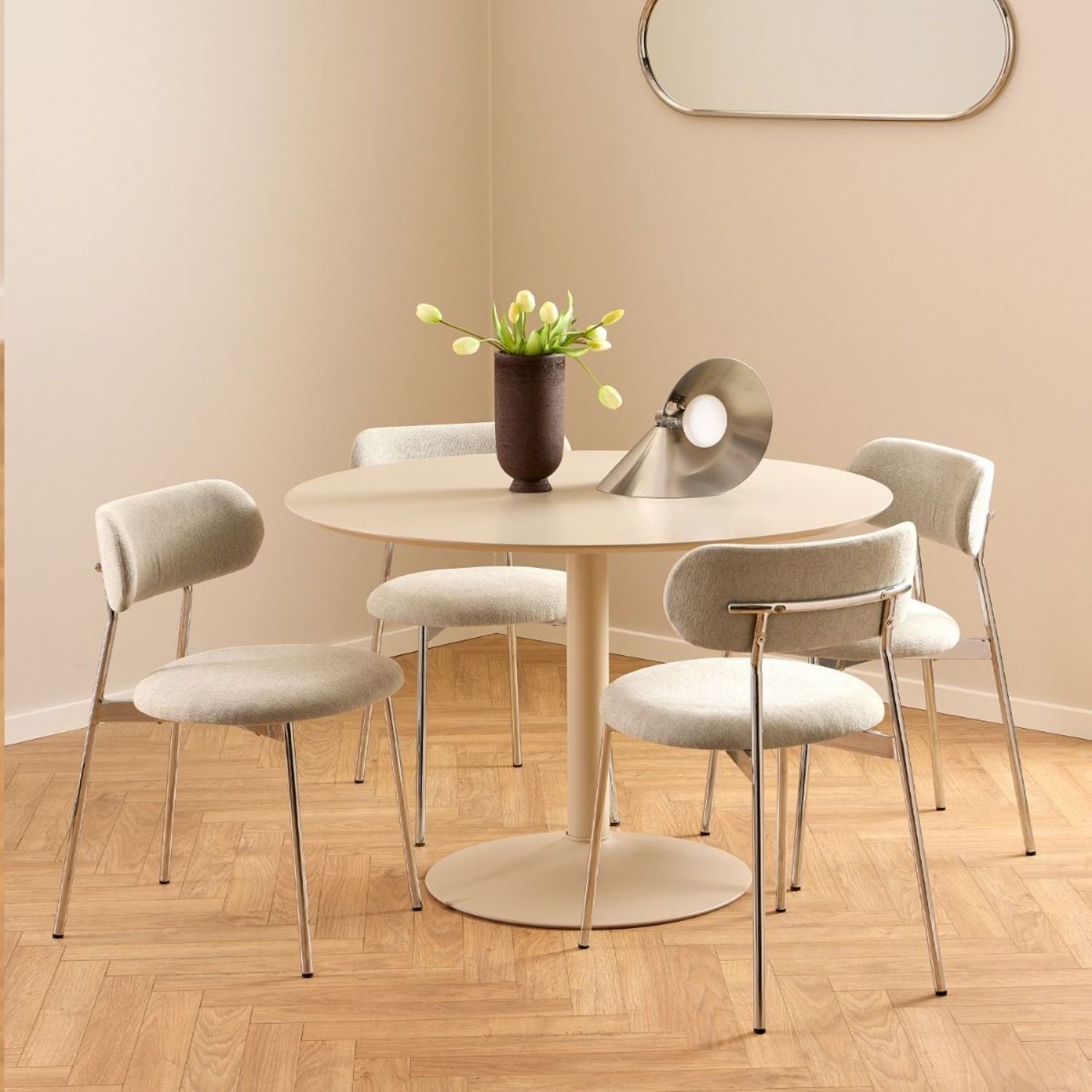 Lyric Dining Chair in Sand Fabric & Chrome Base (Set of 2)