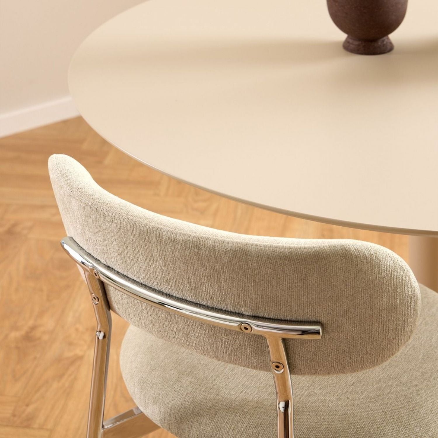 Lyric Dining Chair in Sand Fabric & Chrome Base (Set of 2)