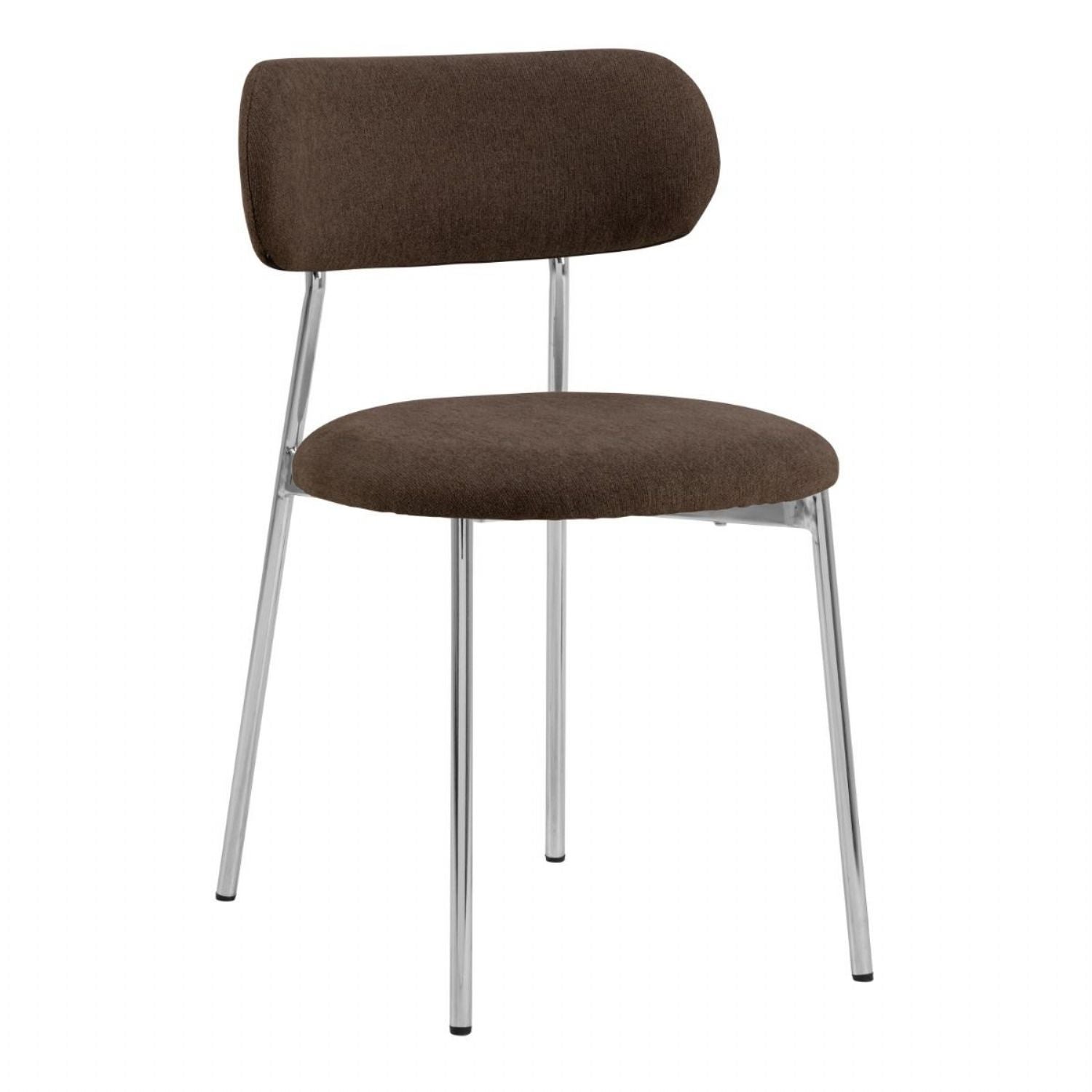 Lyric Dining Chair in Brown Fabric &amp; Chrome Base (Set of 2)