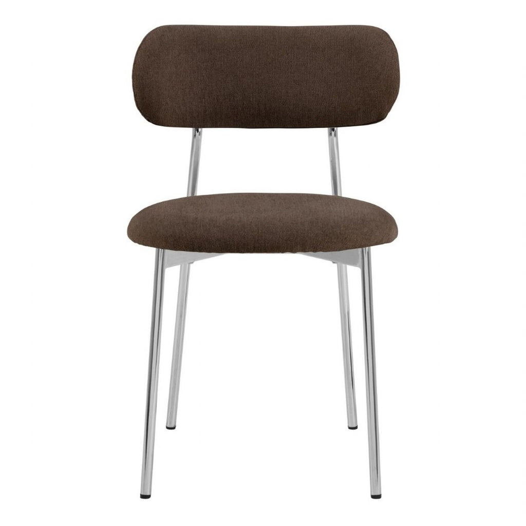 Lyric Dining Chair in Brown Fabric & Chrome Base (Set of 2)