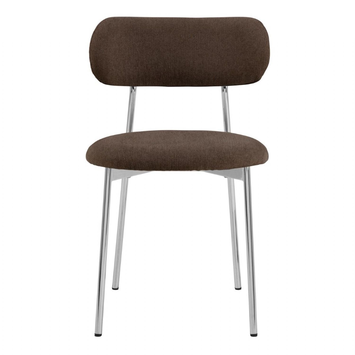 Lyric Dining Chair in Brown Fabric & Chrome Base (Set of 2)