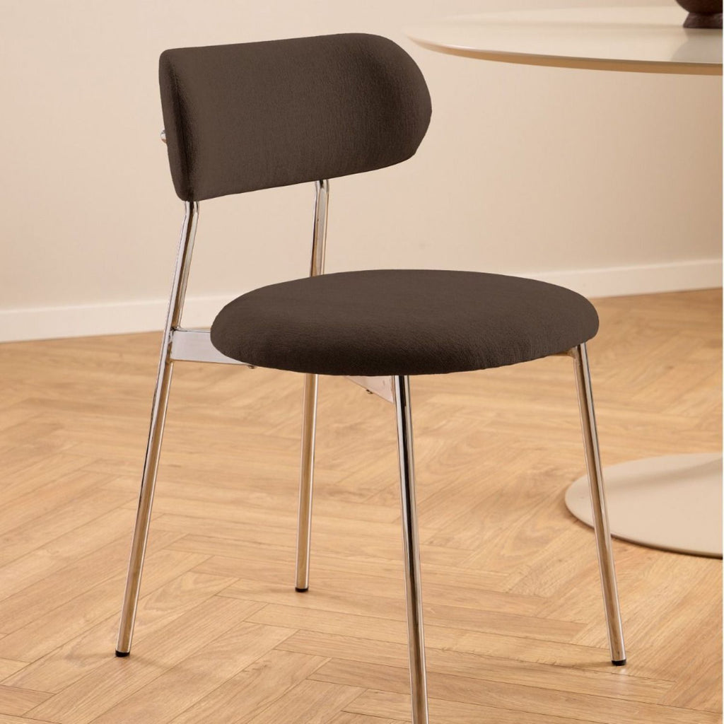 Lyric Dining Chair in Brown Fabric & Chrome Base (Set of 2)