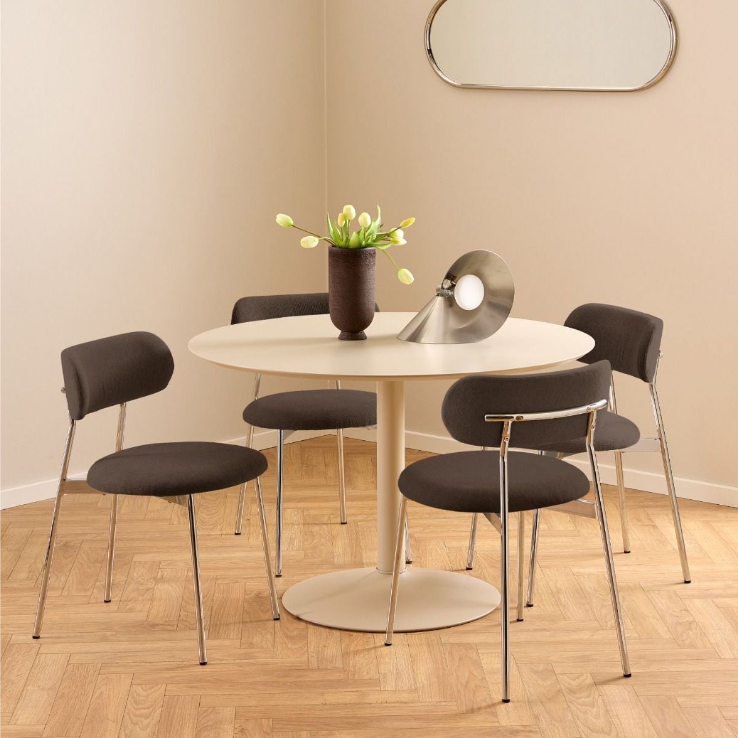Lyric Dining Chair in Brown Fabric & Chrome Base (Set of 2)