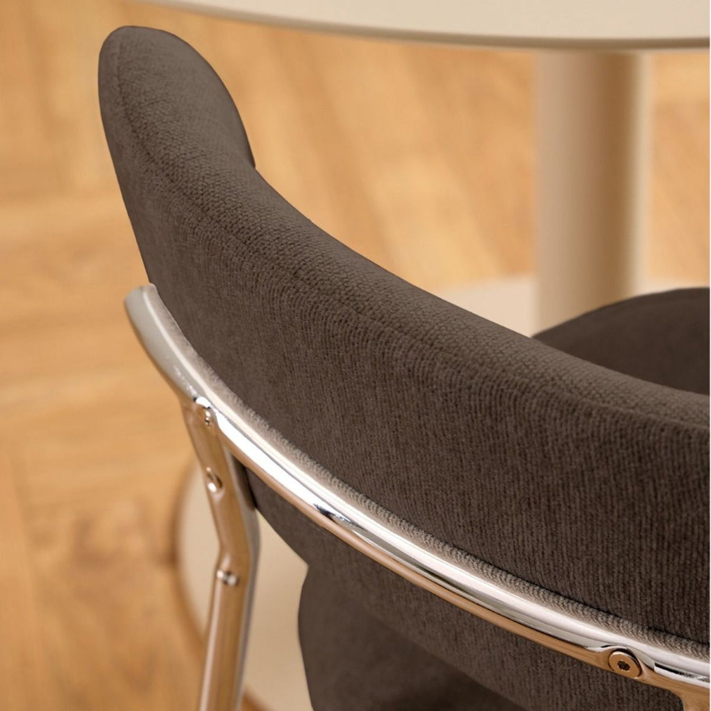 Lyric Dining Chair in Brown Fabric & Chrome Base (Set of 2)