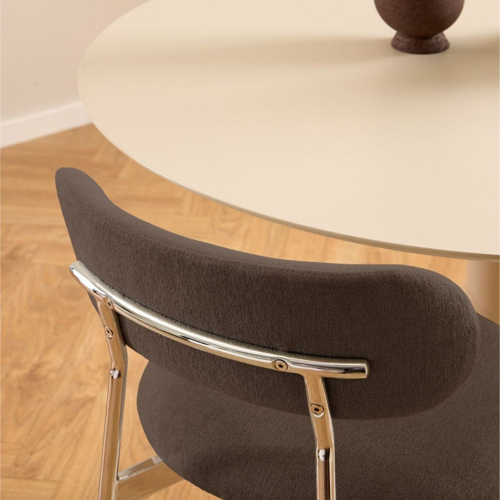 Lyric Dining Chair in Brown Fabric & Chrome Base (Set of 2)