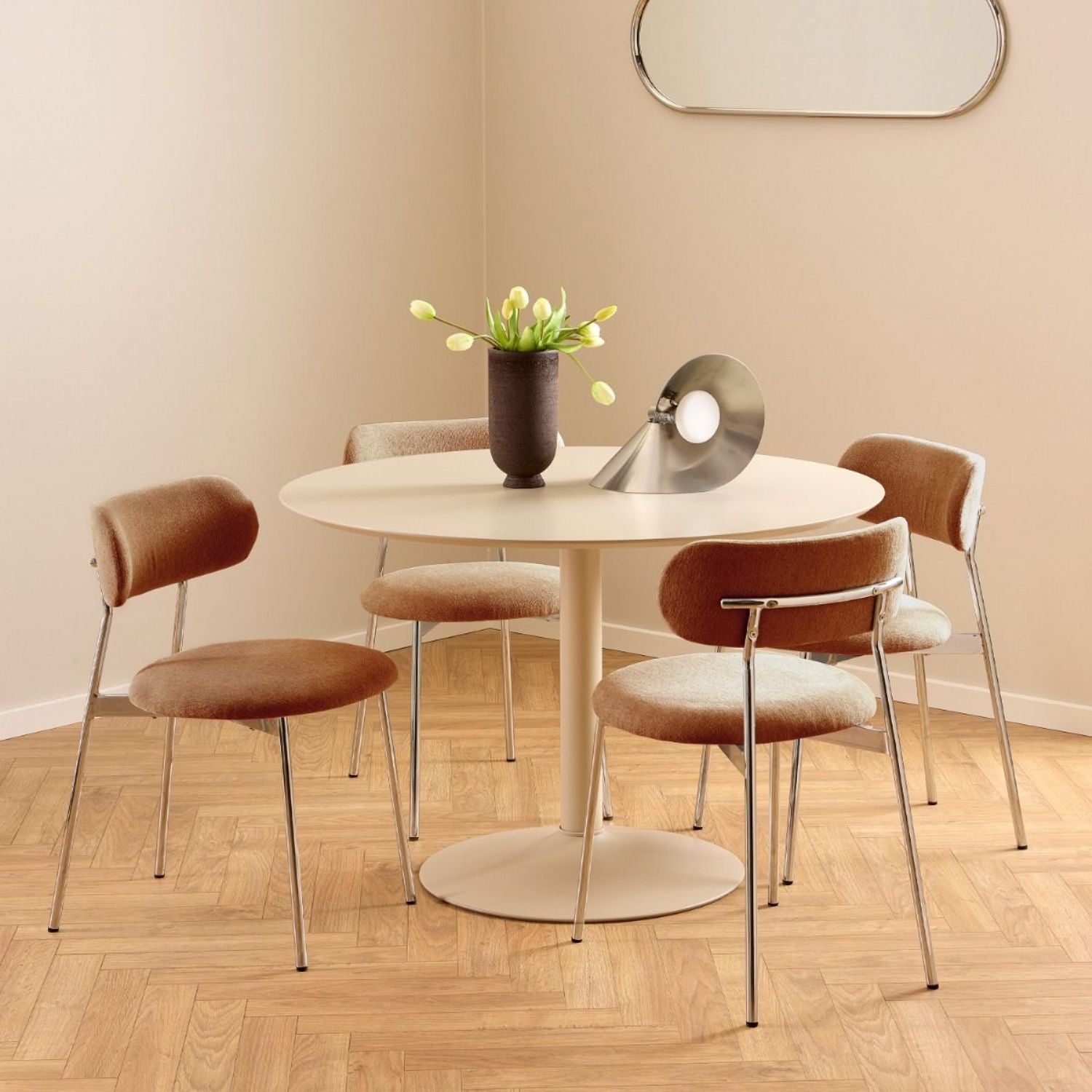 Lyric Dining Chair in Terracotta Fabric & Chrome Base (Set of 2)