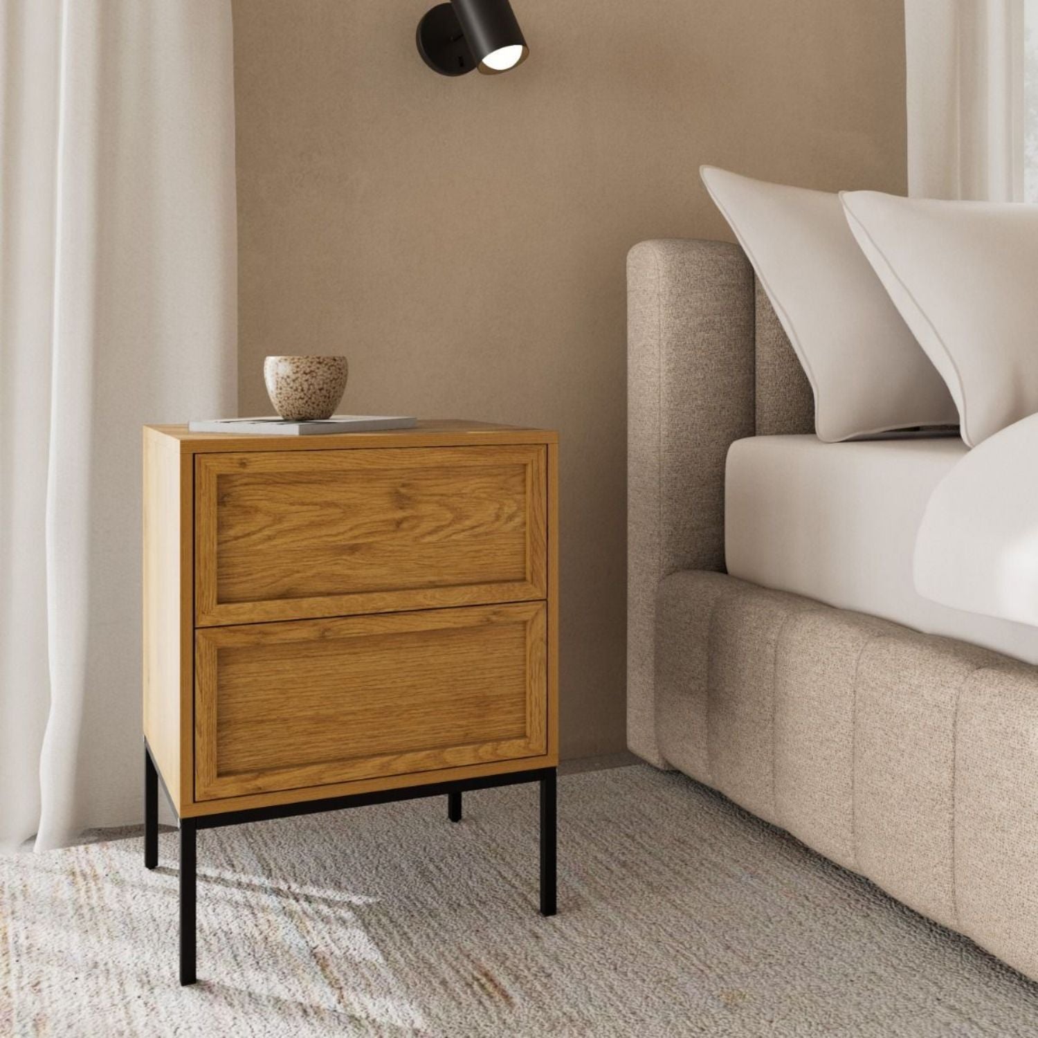 Palmdale Bedside Table with 2 Drawers in Wild Oak