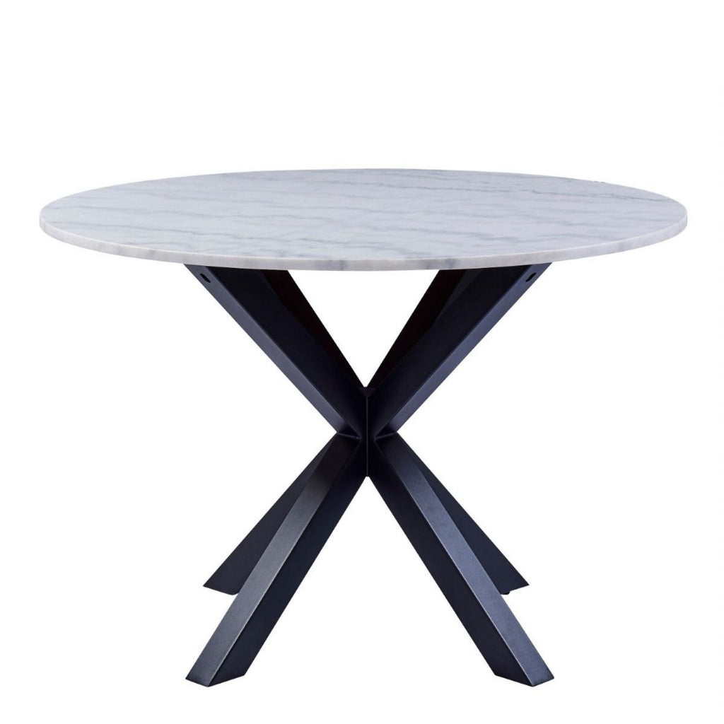 Heaven Round White Polished Marble Dining Table includes 4 I_Oregon Dining Chairs In Black