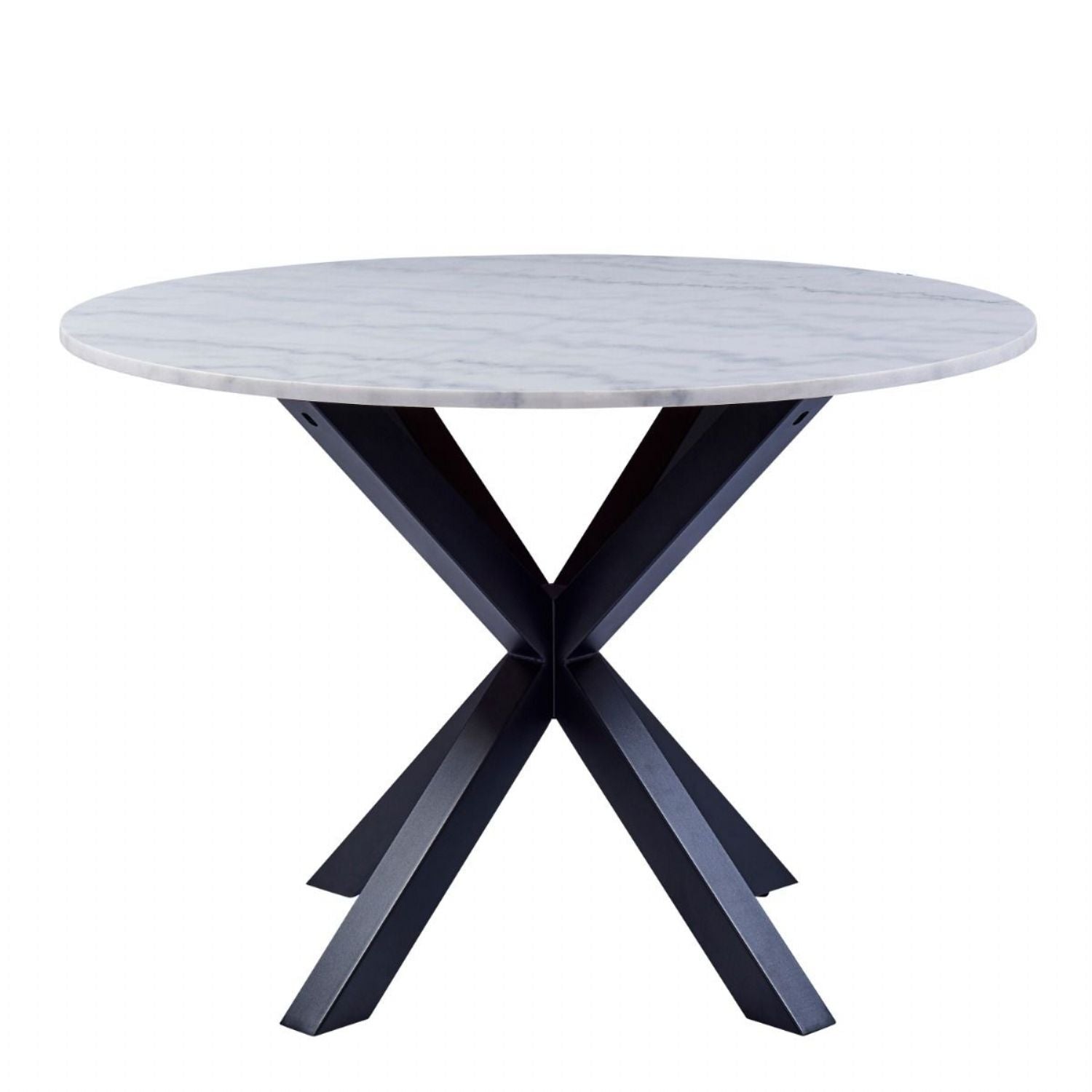 Heaven Round White Polished Marble Dining Table includes 4 I_Oregon Dining Chairs In Black