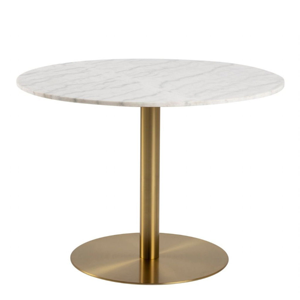 Corby Round Dining Table with White Polished Marble Top &amp; Gold Base 105x75cm