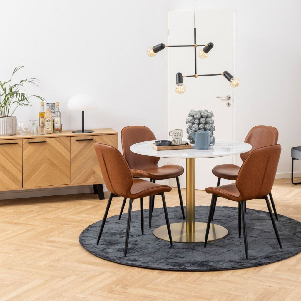 Corby Round Dining Table with White Polished Marble Top & Gold Base 105x75cm