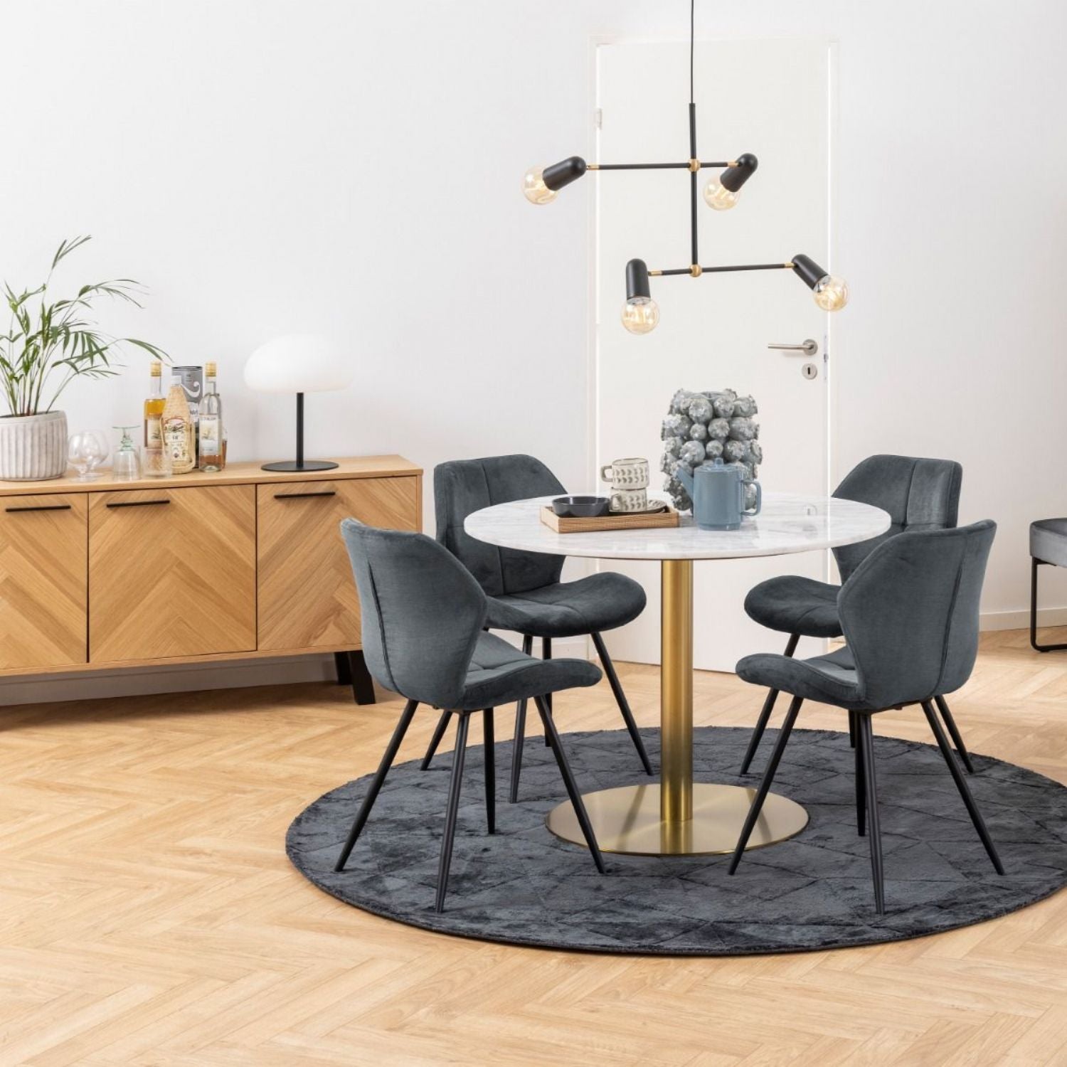 Corby Round Dining Table with White Polished Marble Top & Gold Base 105x75cm