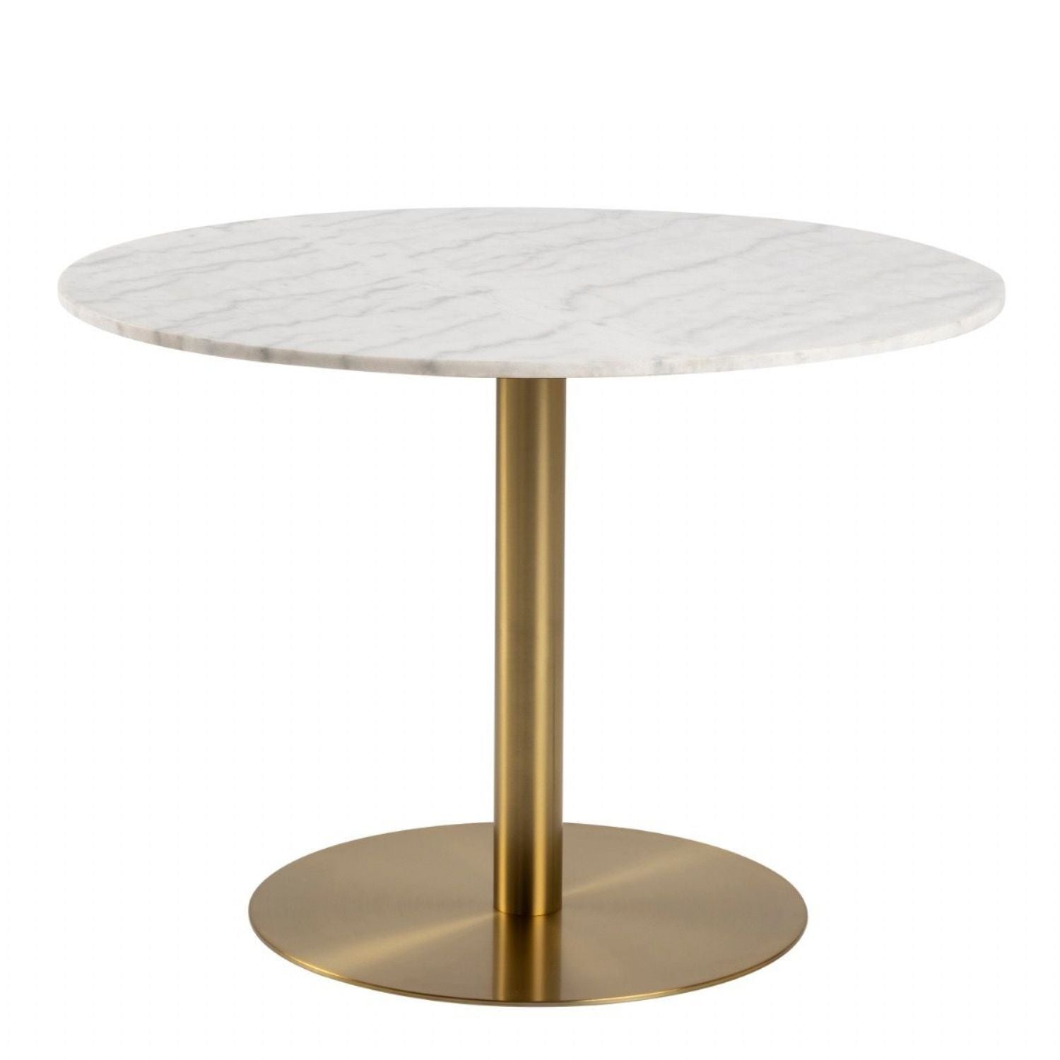 Corby Round Dining Table with White Polished Marble Top & Gold Base inc 4 Brooke Dining Chairs with Armrests in Taupe