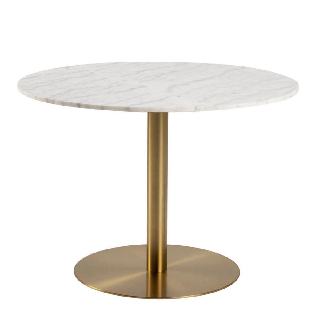 Corby Round Dining Table with White Polished Marble Top & Gold Base inc 4 Batilda Dining Chairs in Dark Grey
