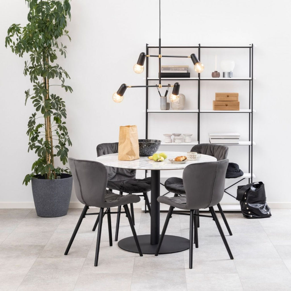 Corby Round Dining Table with White Polished Marble Top & Black Base 105x75cm