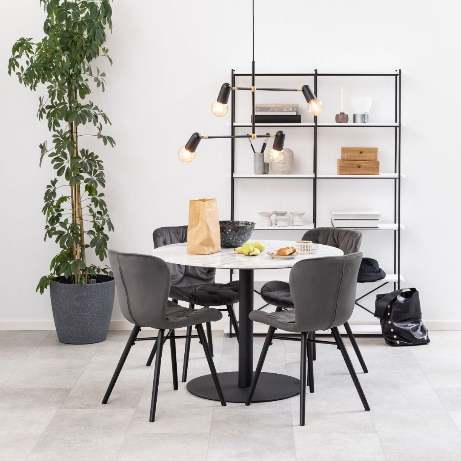 Corby Round Dining Table with White Polished Marble Top & Black Base 105x75cm