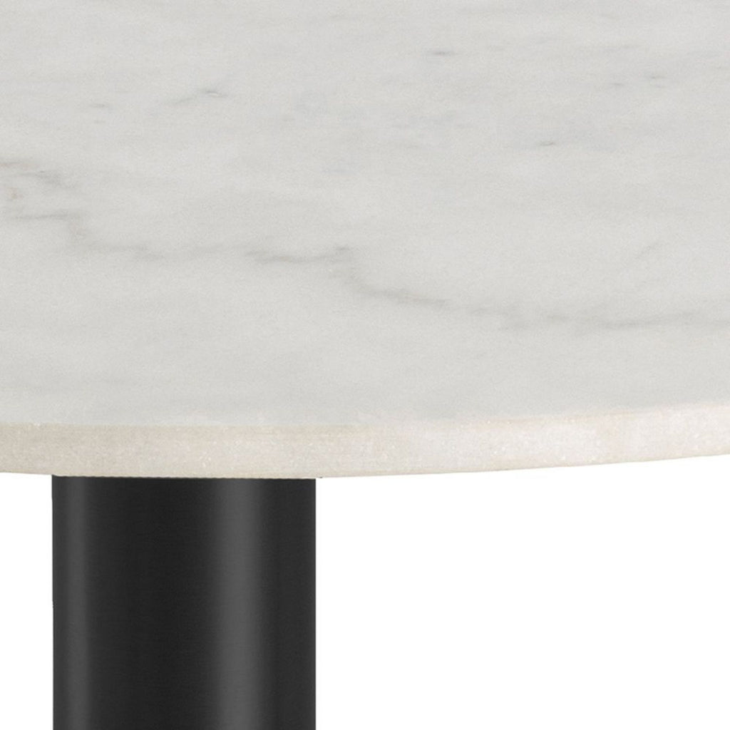 Corby Round Dining Table with White Polished Marble Top & Black Base inc 4 Brooke Dining Chairs in Beige