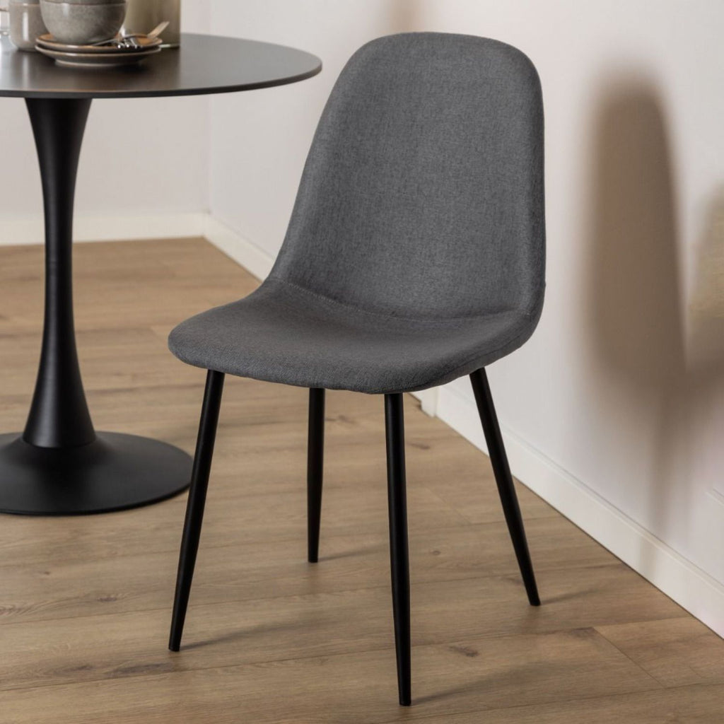 Malta Ceramic Round Dining Table in Black 90x75cm includes 4 Celia Dining Chairs in Light Grey