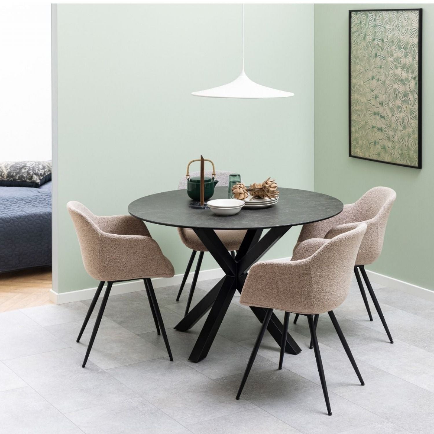 Heaven Round Dining Table with Ceramic Black Top 119cm
