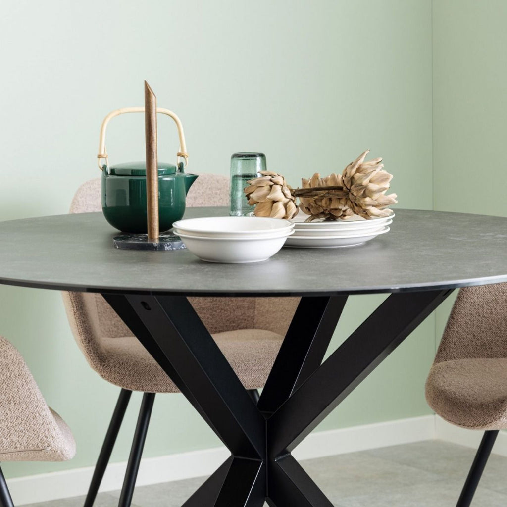 Heaven Round Dining Table with Ceramic Black Top 119cm