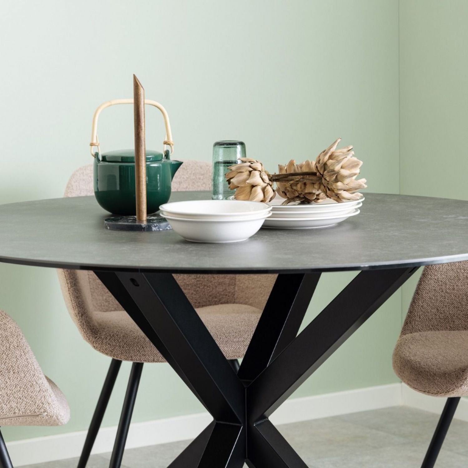 Heaven Round Dining Table with Ceramic Black Top 119cm