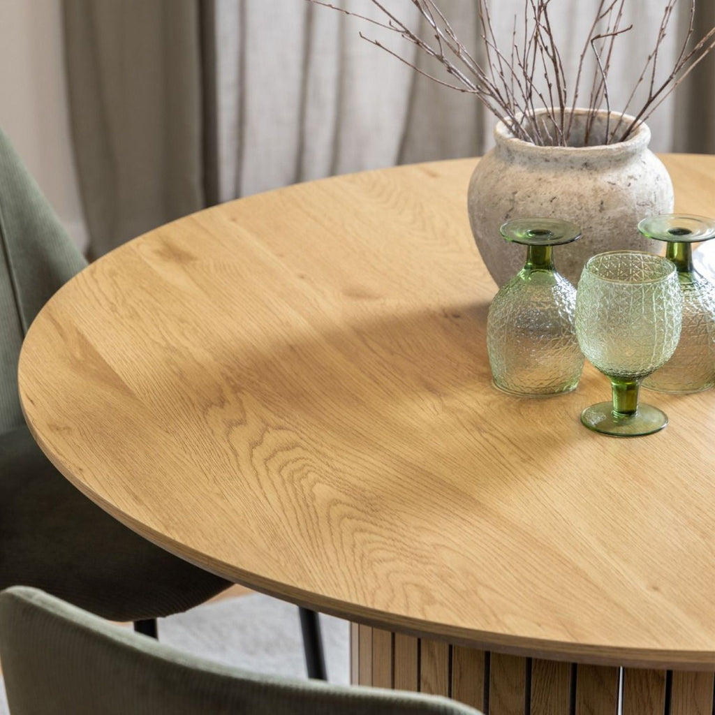 Yale Dining Table in Oak 120x75cm includes 4 Ines Dining Chairs in Olive Green
