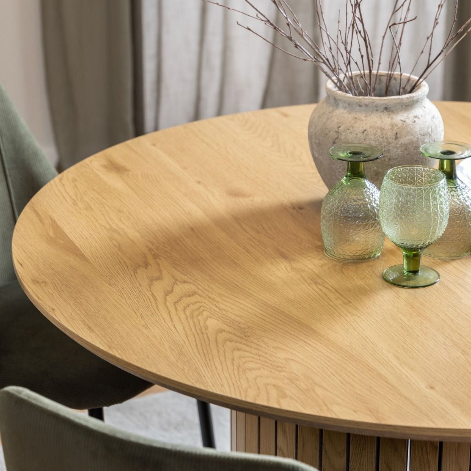 Yale Dining Table in Oak 120x75cm includes 4 Ines Dining Chairs in Olive Green