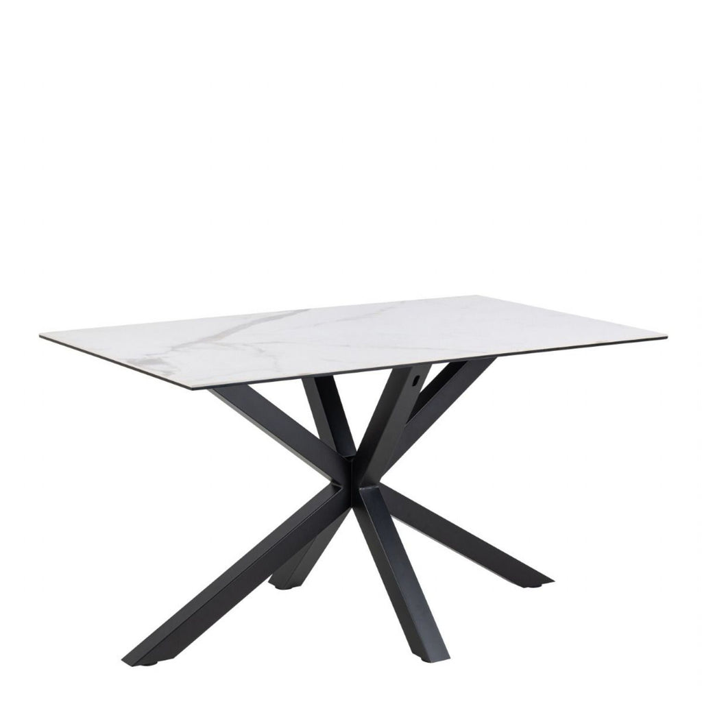Heaven Dining Table Ceramic White Top 135cm includes 4 Alonso Swivel Cream Dining Chairs includes Armrest