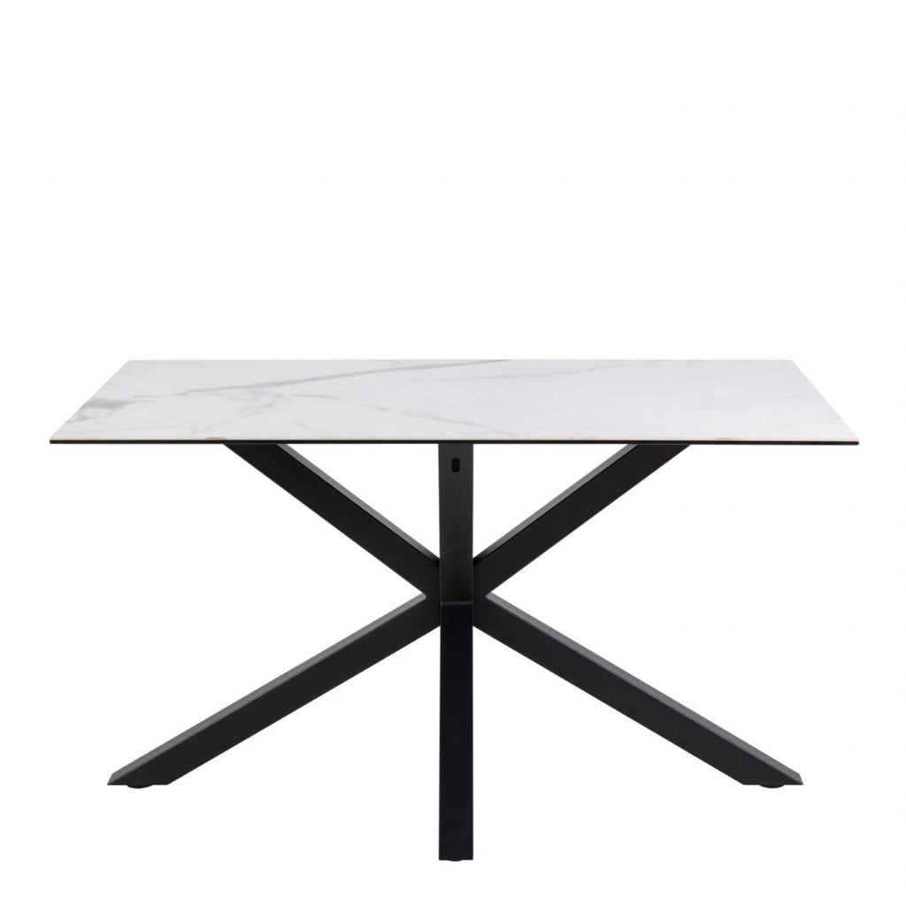 Heaven Dining Table Ceramic White Top 135cm includes 4 Alonso Swivel Cream Dining Chairs includes Armrest
