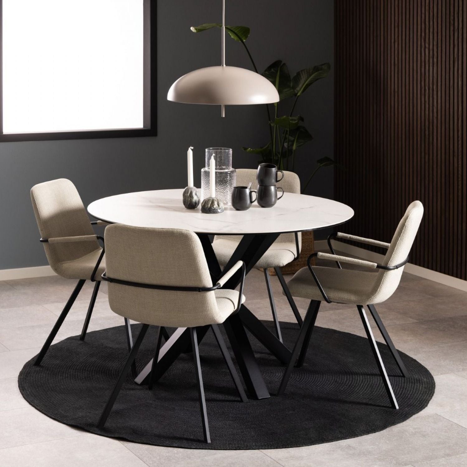 Heaven Round Dining Table with Ceramic White Top 119cm