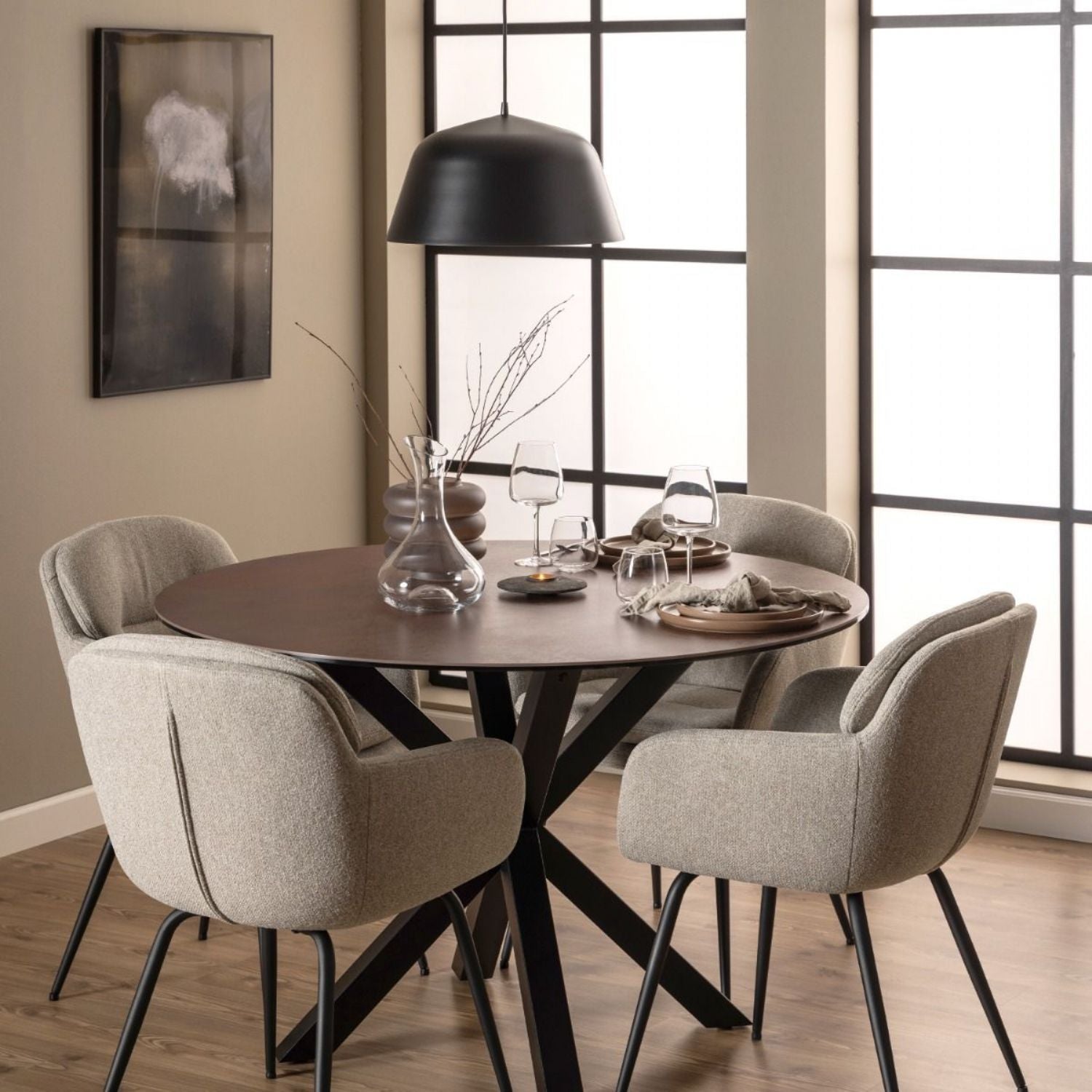 Heaven Round Dining Table with Ceramic Rusty Brown Top 119cm