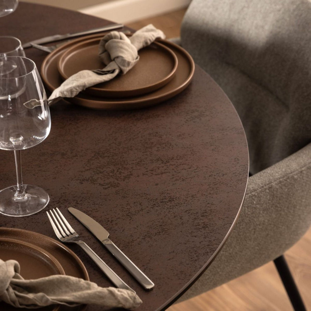 Heaven Round Dining Table with Ceramic Rusty Brown Top 119cm