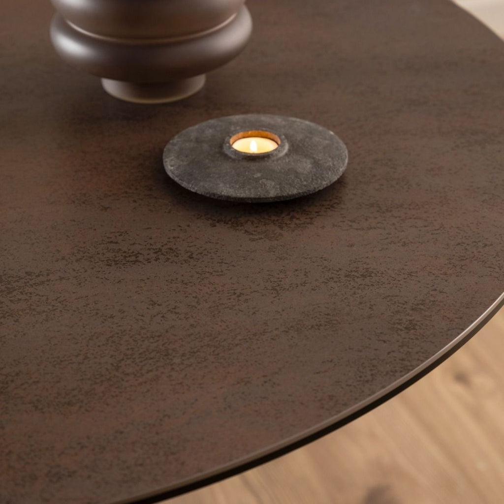 Heaven Round Dining Table with Ceramic Rusty Brown Top 119cm