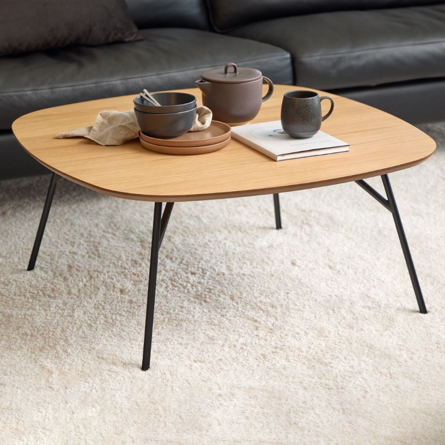 Caracas Square Coffee Table in Oak and Matt Black