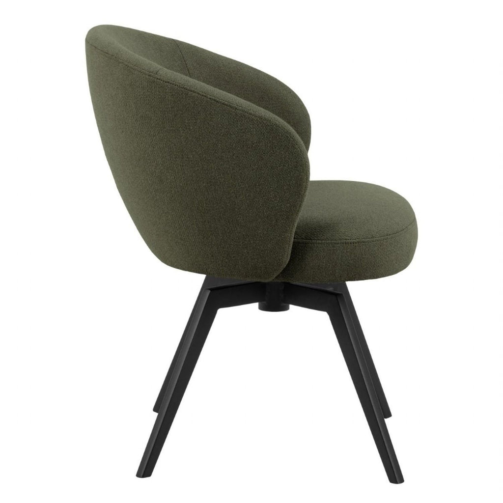 Soli Round Dining Table in Oak and Black 120x75cm includes 4 Darlene Dining Chair includes Armrest and Swivel Function in Green