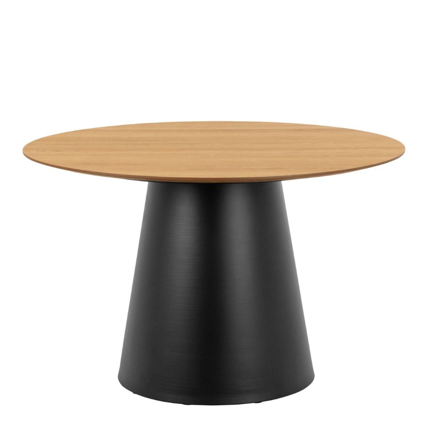 Soli Round Dining Table in Oak and Black 120x75cm Includes 4 Darlene Dining Chair with Armrest and Swivel Function in Grey