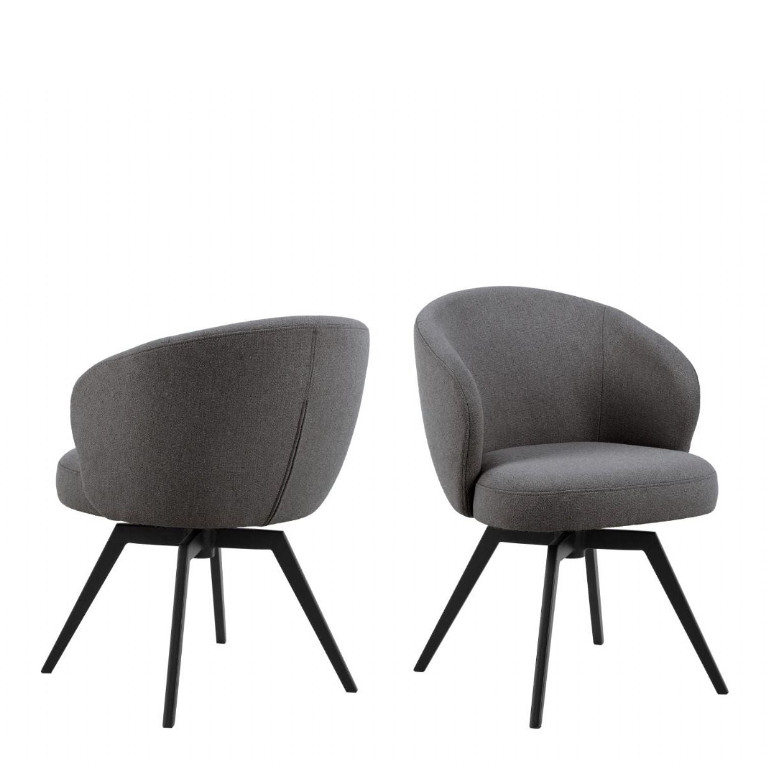 Soli Round Dining Table in Oak and Black 120x75cm Includes 4 Darlene Dining Chair with Armrest and Swivel Function in Grey