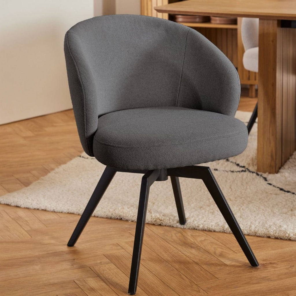 Soli Round Dining Table in Oak and Black 120x75cm Includes 4 Darlene Dining Chair with Armrest and Swivel Function in Grey