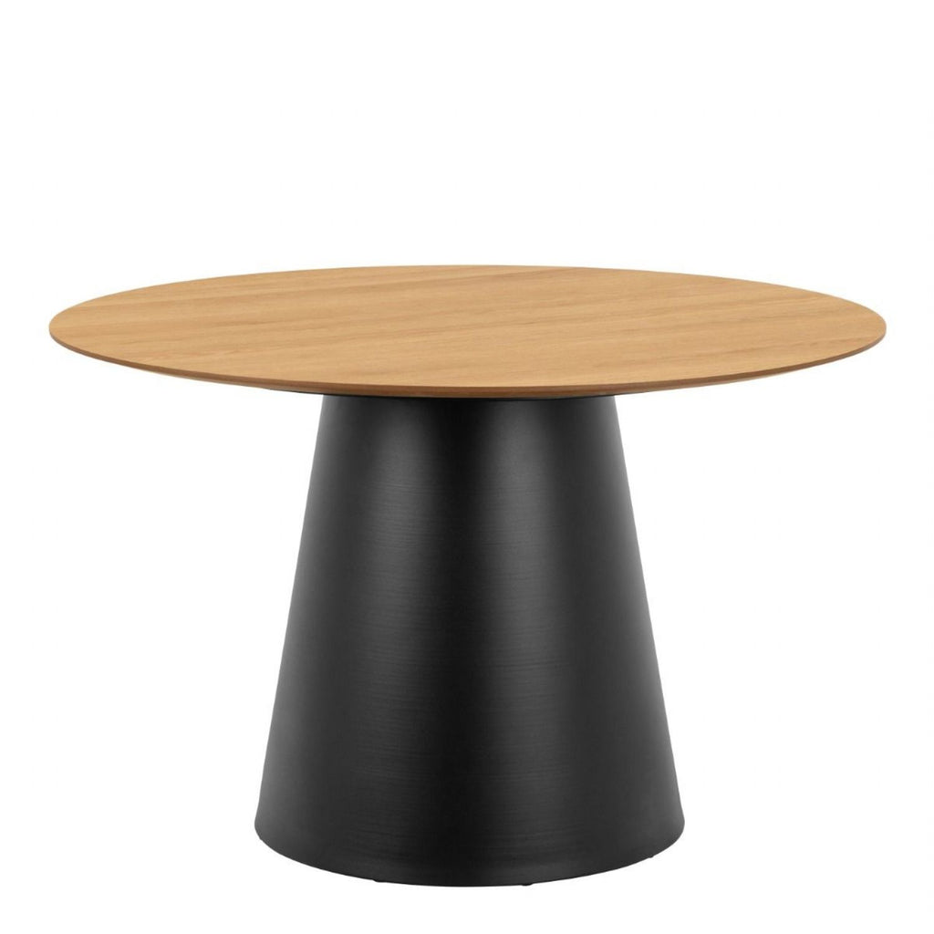 Soli Round Dining Table in Oak and Black 120x75cm includes 4 Darlene Dining Chair includes Armrest and Swivel Function in Black