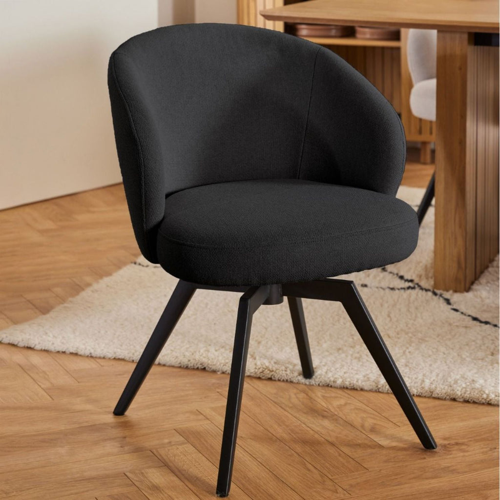 Soli Round Dining Table in Oak and Black 120x75cm includes 4 Darlene Dining Chair includes Armrest and Swivel Function in Black