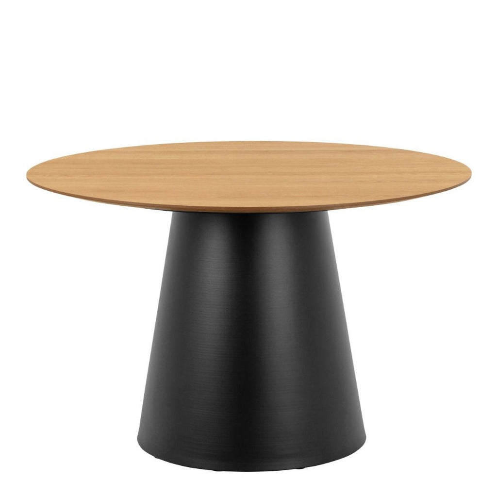 Soli Round Dining Table in Oak and Black 120x75cm includes 4 Darlene Dining Chair includes Armrest and Swivel Function in Beige