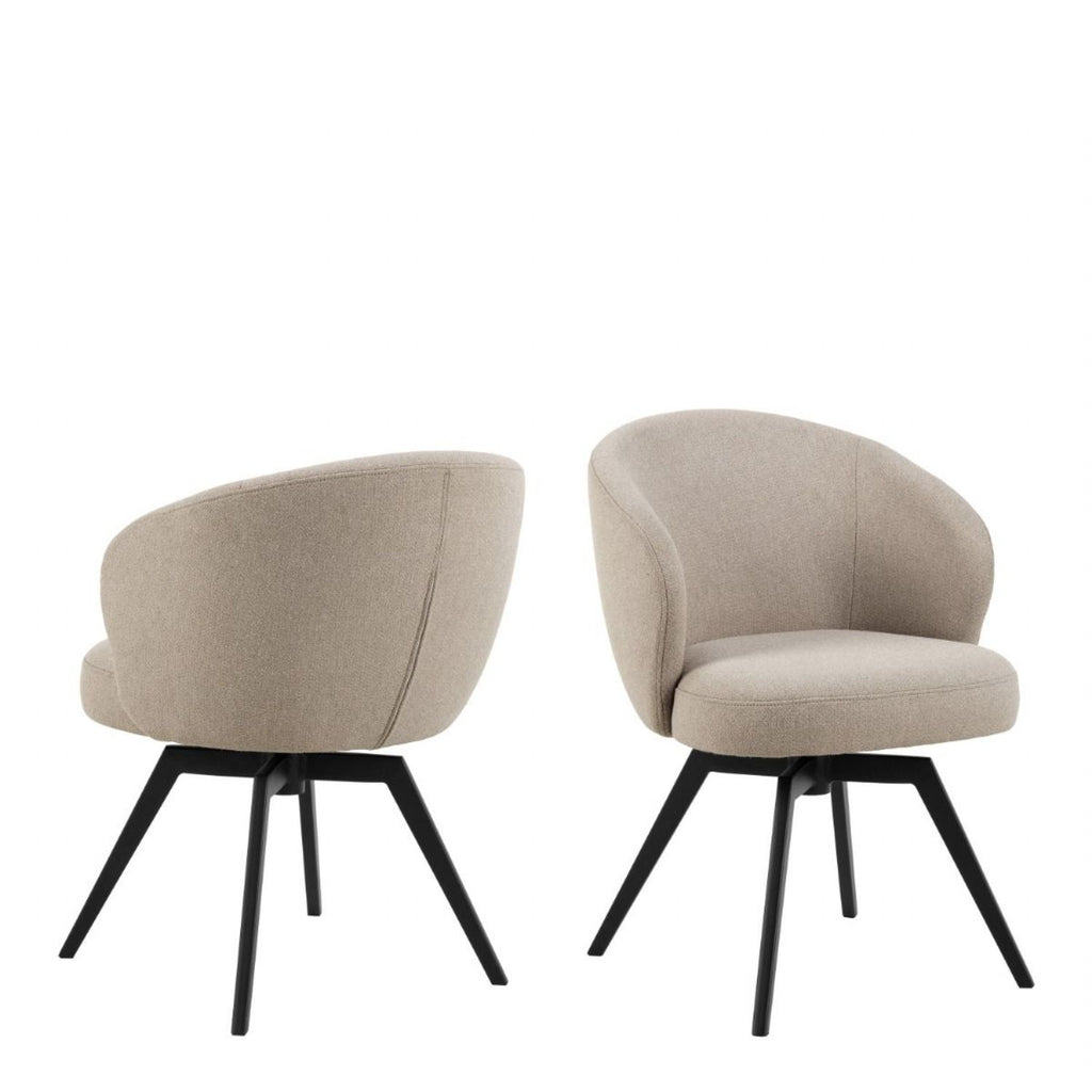 Soli Round Dining Table in Oak and Black 120x75cm includes 4 Darlene Dining Chair includes Armrest and Swivel Function in Beige
