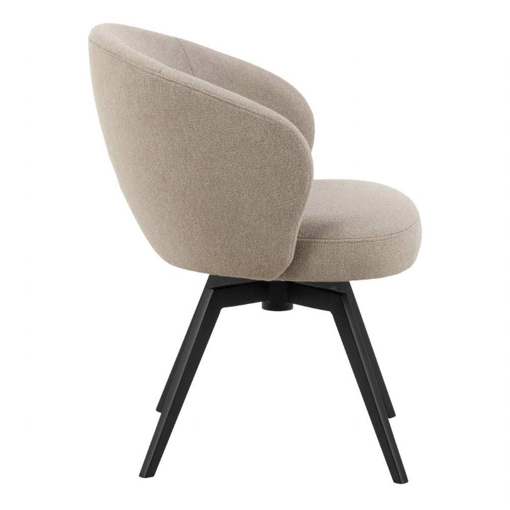Soli Round Dining Table in Oak and Black 120x75cm includes 4 Darlene Dining Chair includes Armrest and Swivel Function in Beige