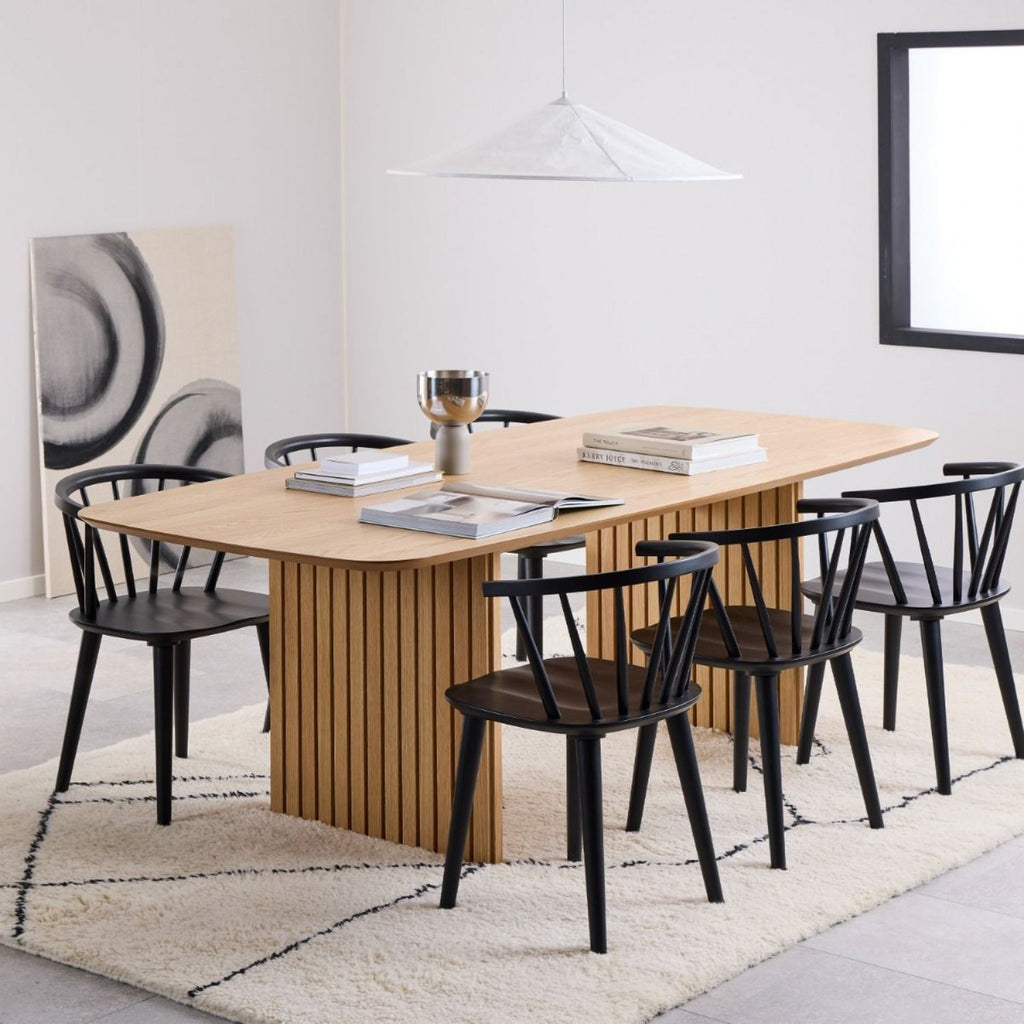 Christo Dining Table in Oak includes 6 Ida Dining Chair in Black