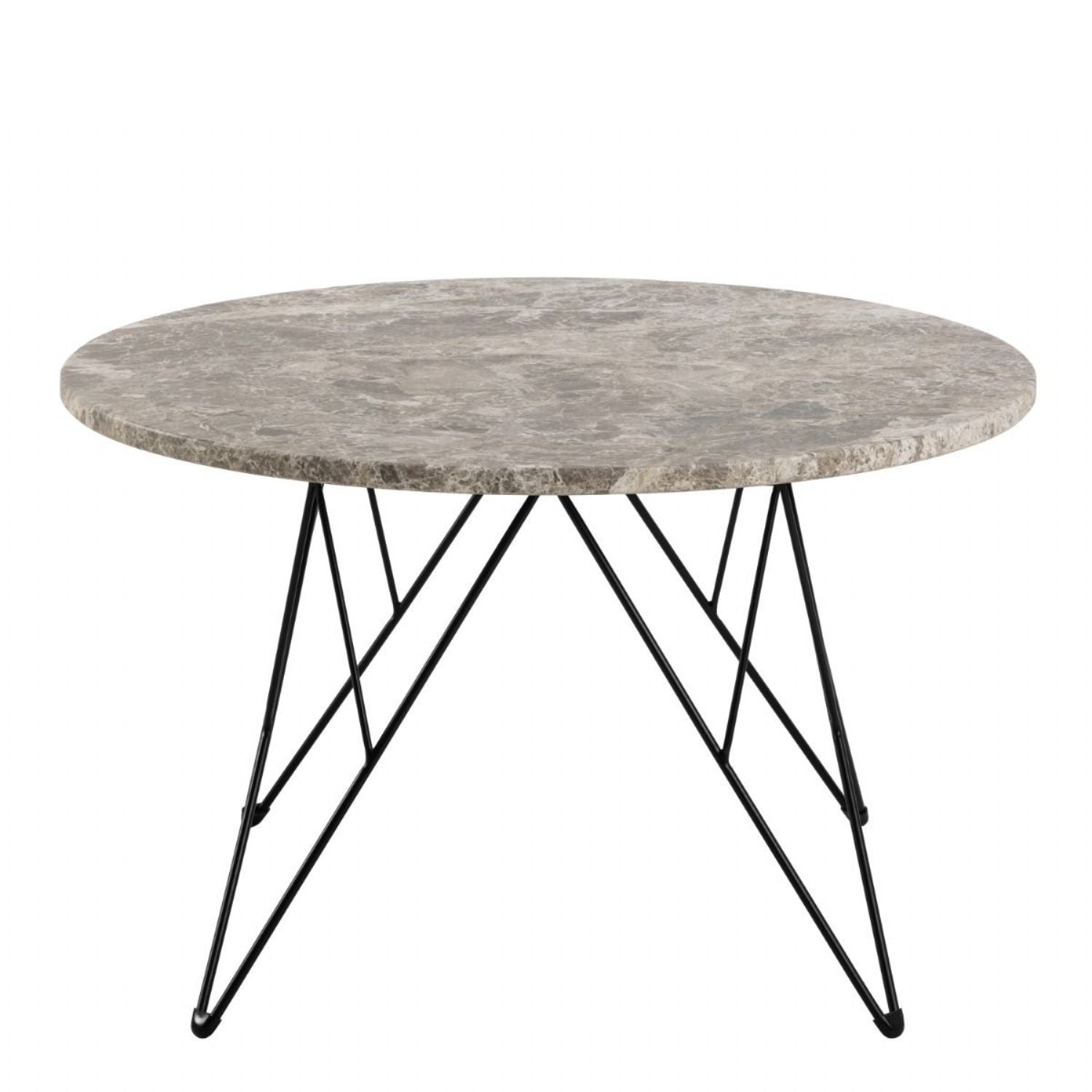 Prunus Round Coffee Table in Brown Marble and Matt Black Coated Steel Base 80x46.4cm