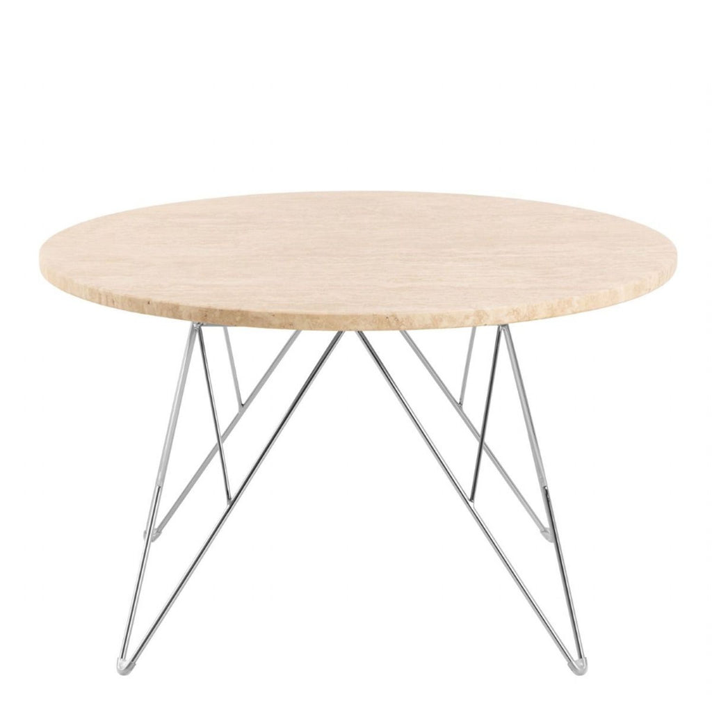 Prunus Round Coffee Table in Matt Beige and Chrome Steel Base 80x46.4cm
