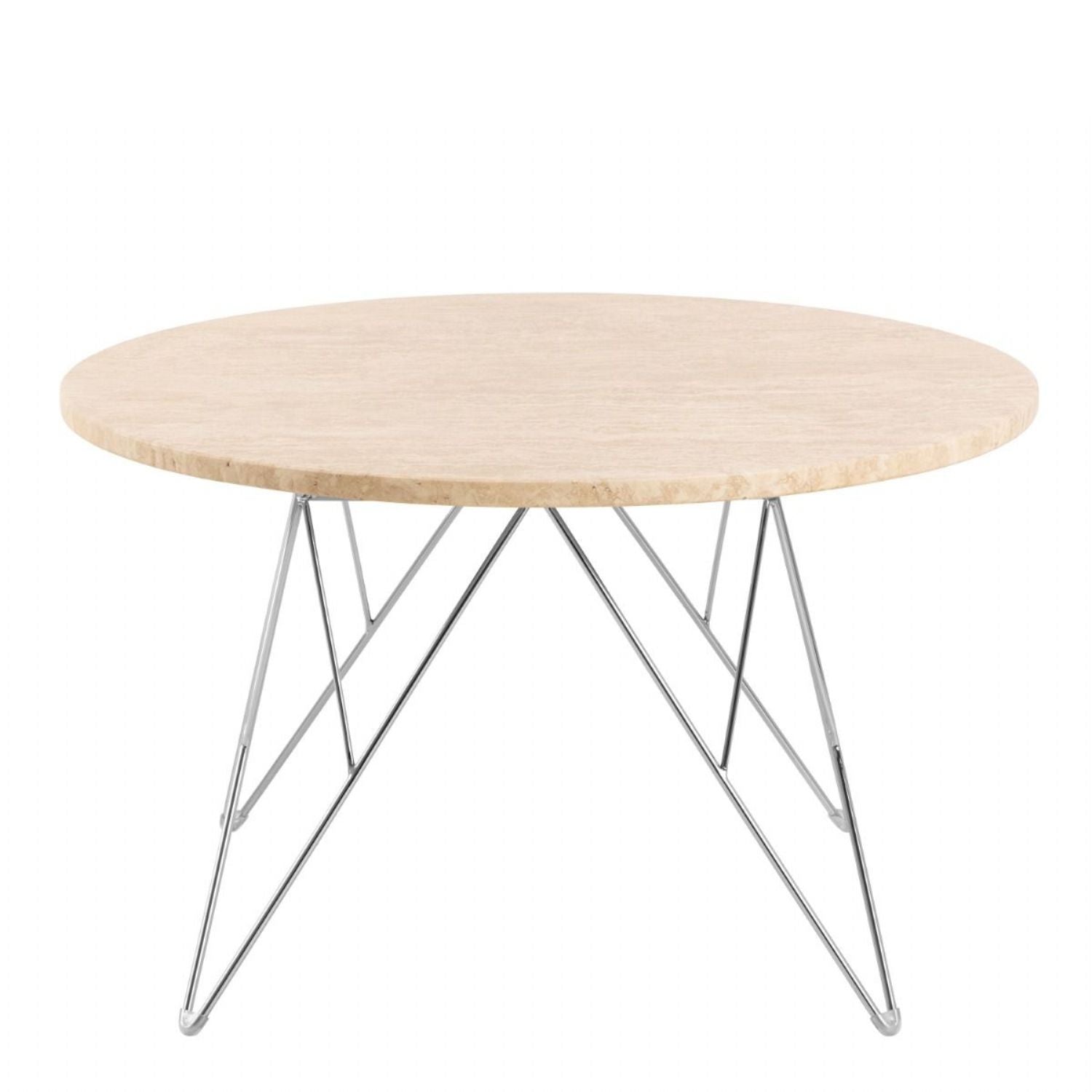 Prunus Round Coffee Table in Matt Beige and Chrome Steel Base 80x46.4cm