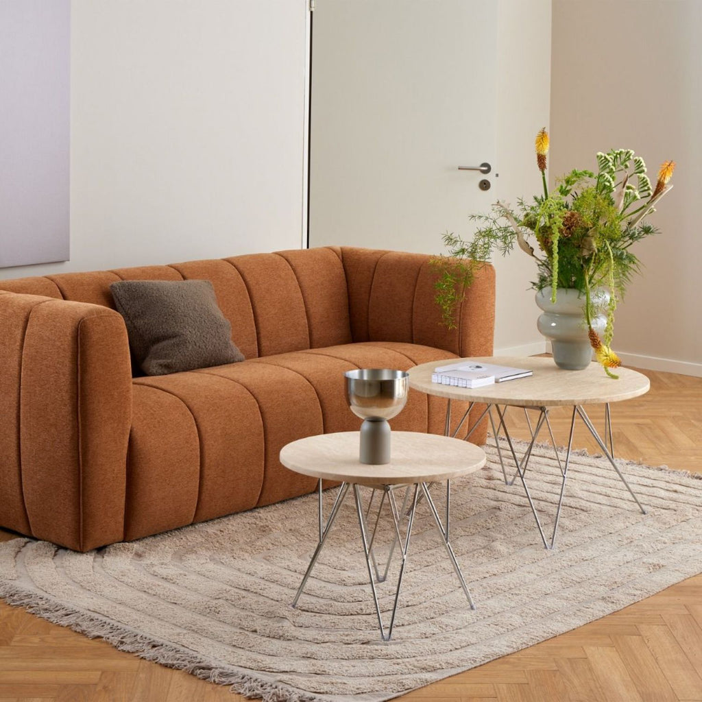 Prunus Round Coffee Table in Matt Beige and Chrome Steel Base 80x46.4cm