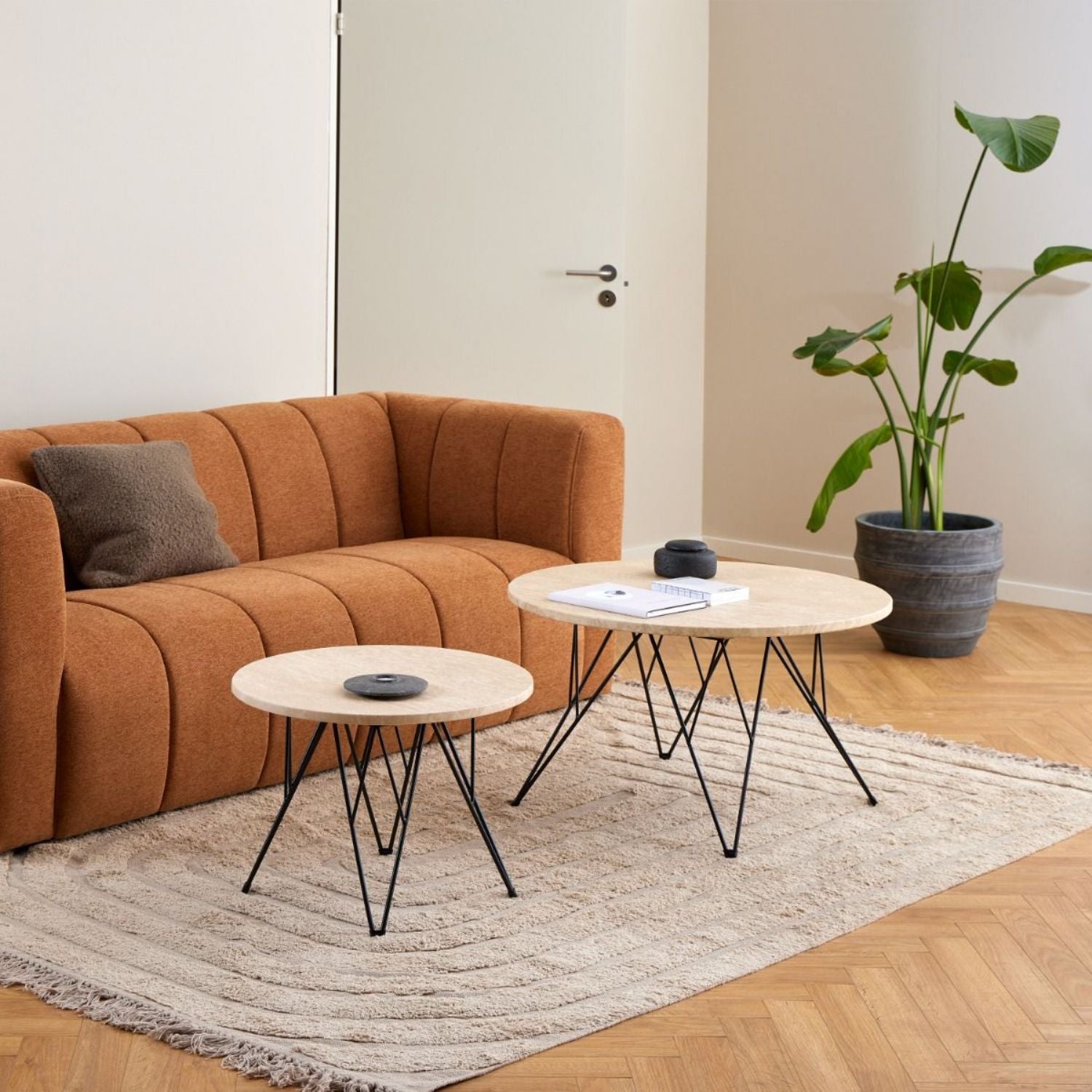 Prunus Round Coffee Table in Matt Beige and Matt Black Coated Steel Base 80x46.4cm